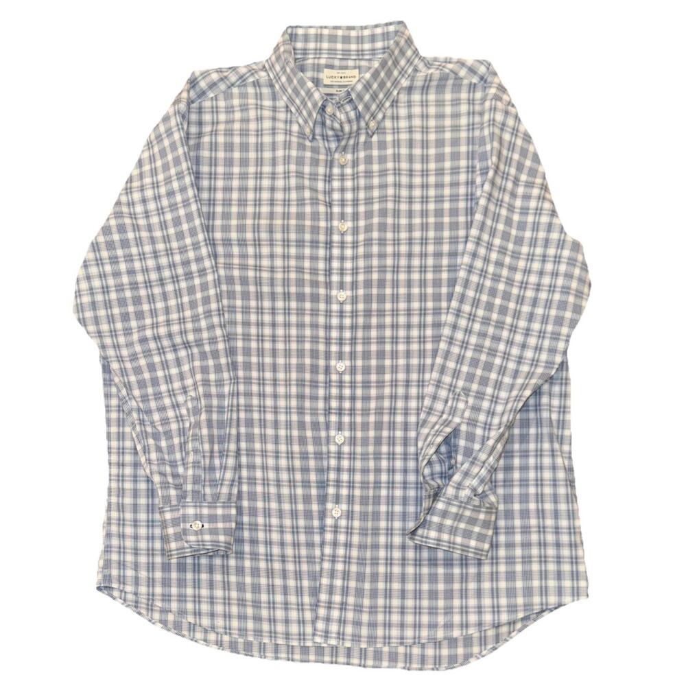 Lucky Brand Shirt Mens XL Blue Plaid Slim Fit Button Down Long Sleeve